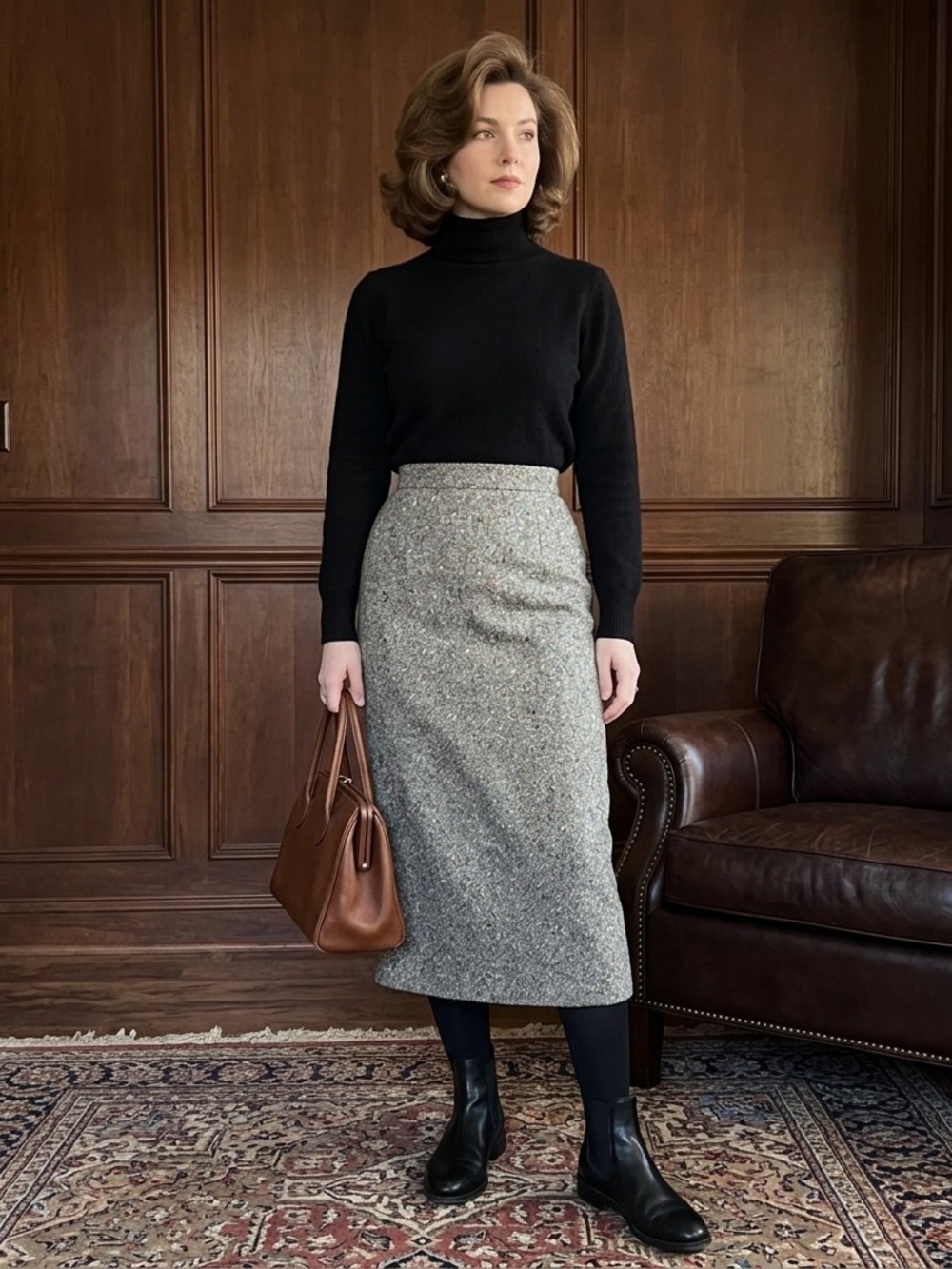 Vintage Old money Benetton Wool Blend Tweed Midi Pencil Skirt Made in Italy
